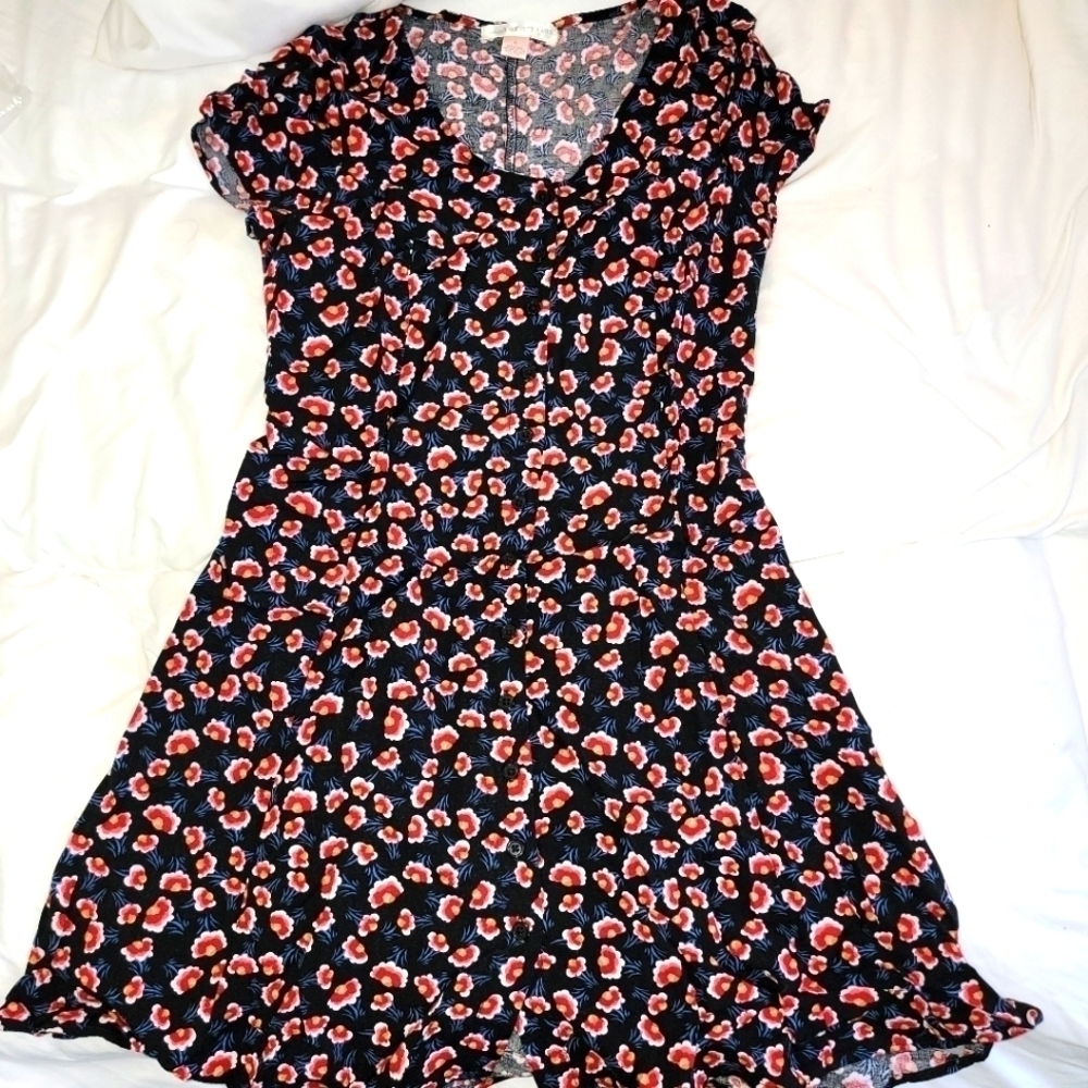 Band of gypsies viscose black red floral corset lace back button down dress M - Picture 3 of 13